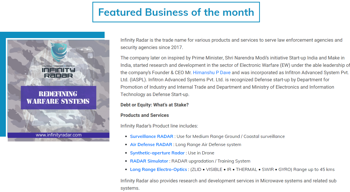 Infinity Radar | News Coverage | Fastest Growing Defence Inc. India